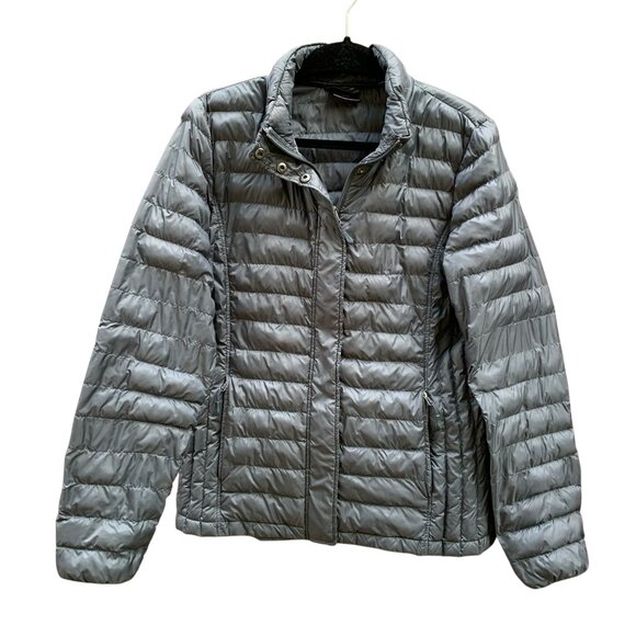 32 Degrees Heat Blue/Gray Down Puffer Jacket Removable Hood Womens Size Large - Picture 1 of 16